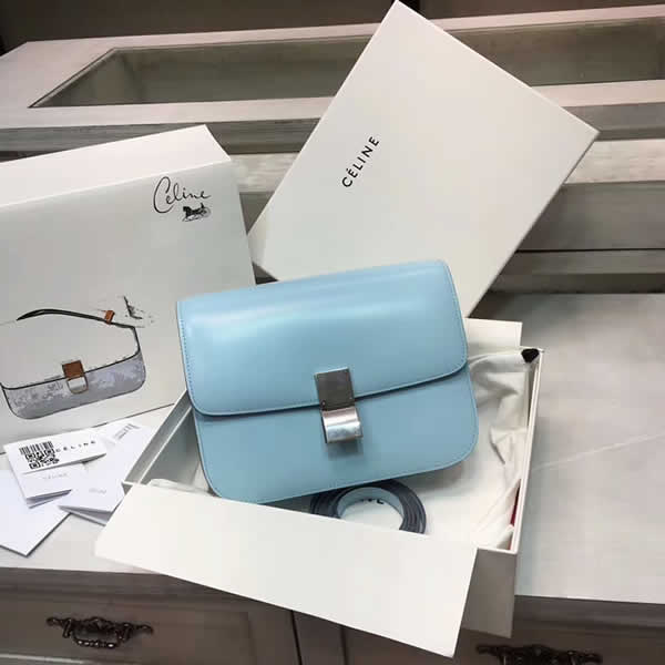 Fake Celine Box Classic Single Shoulder Flip Bag Blue Messenger Bag